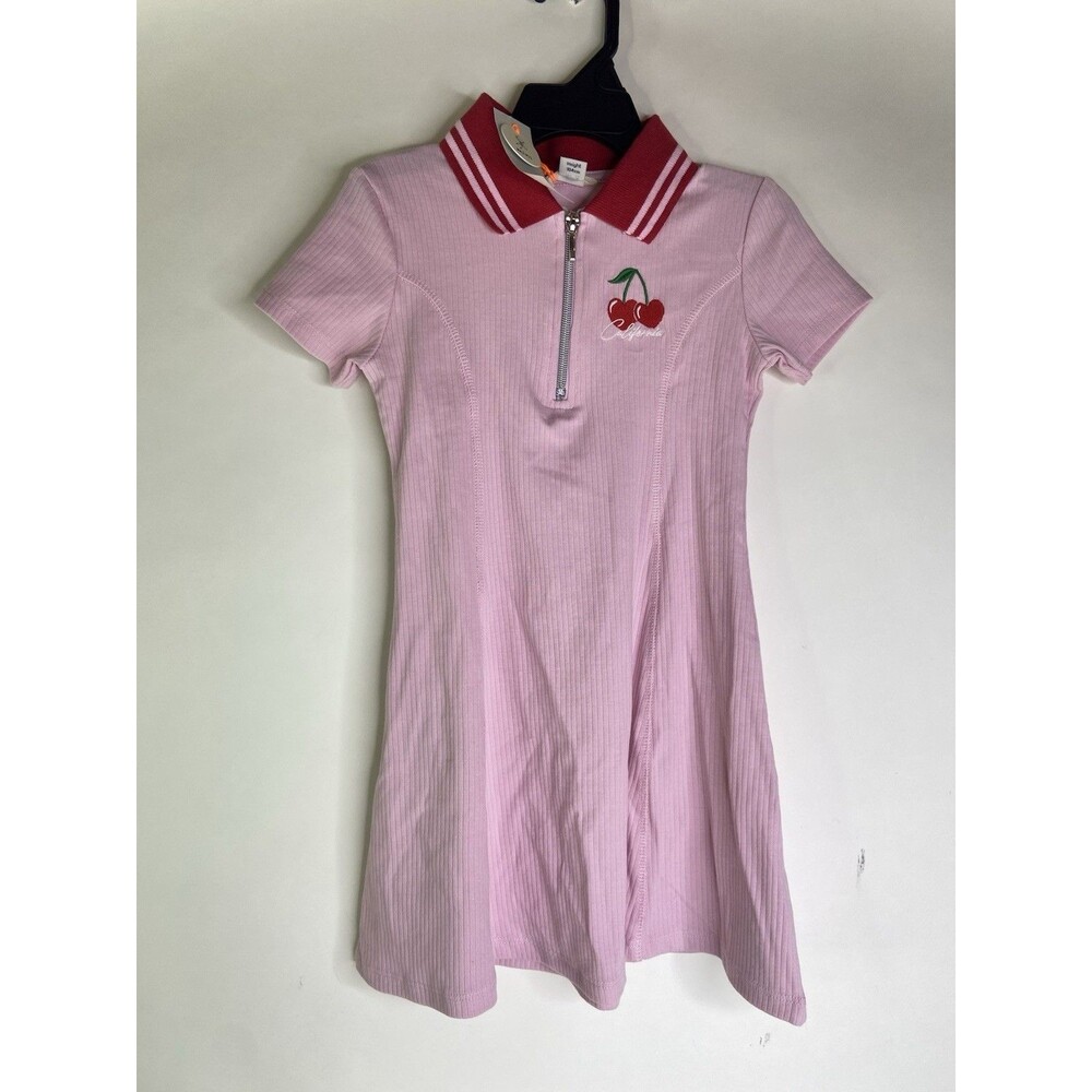 River Island Mini Pink Cherry Ribbed Knit Shirt Dress Girls Size 4